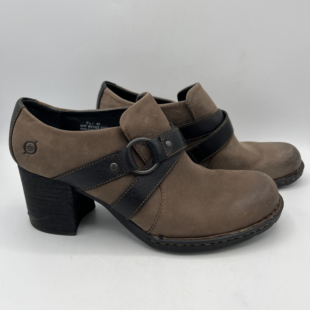 Born Leather Strappy Booties Womens US 8.5 M EU 40 Slip On Harness Chunky Heel - Picture 3 of 16
